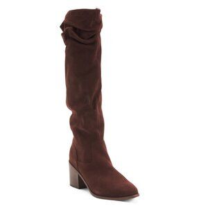 KELSI DAGGER Chocolate Suede Easton Ruched High Shaft Boots